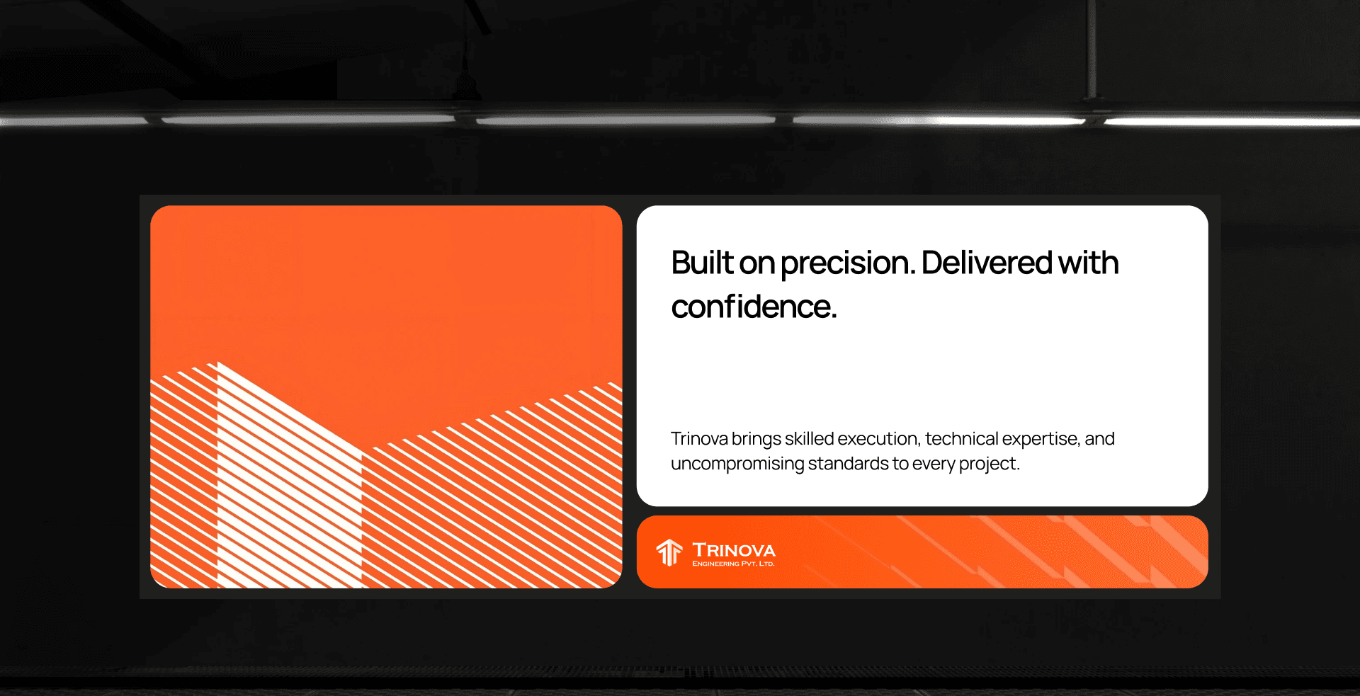 Trinova dark UI card mockup
