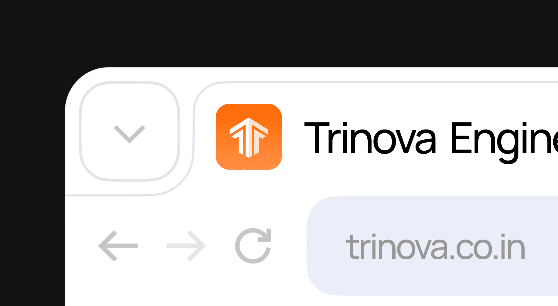 Trinova favicon in a browser tab mockup