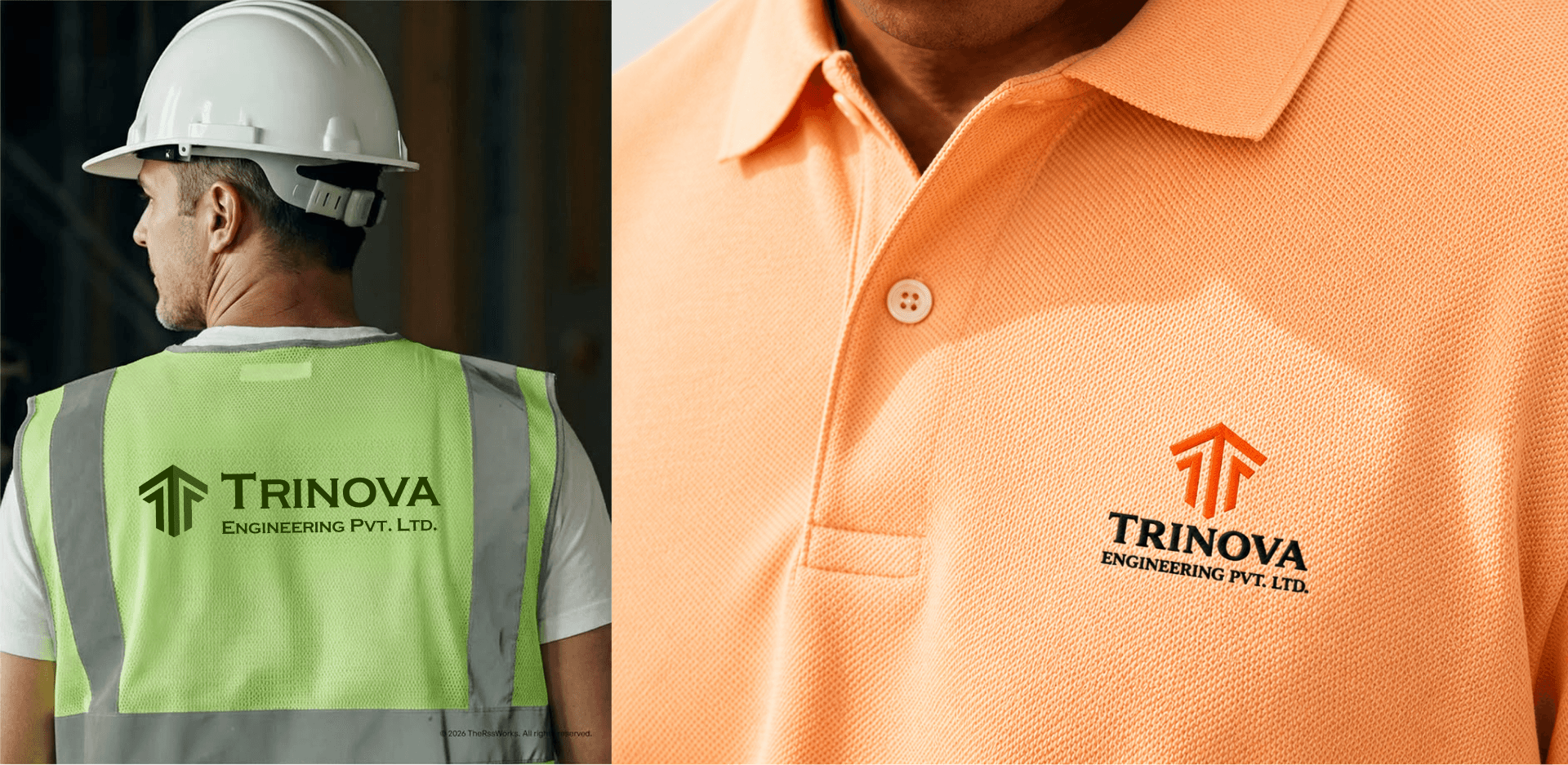 Trinova branded safety vest and polo shirt mockup